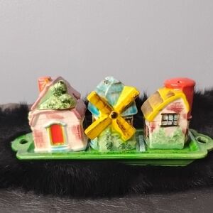 Colorful Ceramic Windmill and House Salt And Pepper Set